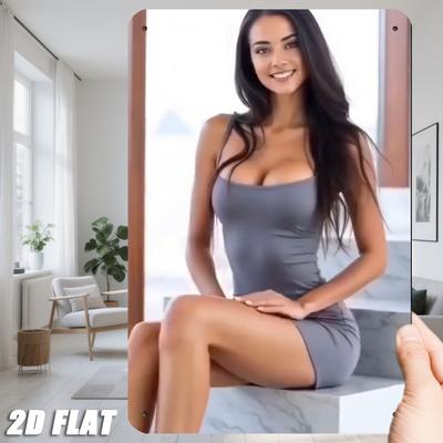 JIT Retro Iron Metal Sign 8in*12in Men's Den Garage Home Bar Cafe Wall Decor - 2D Flat 1pc Long Hair Slim Sitting Step Model Log
