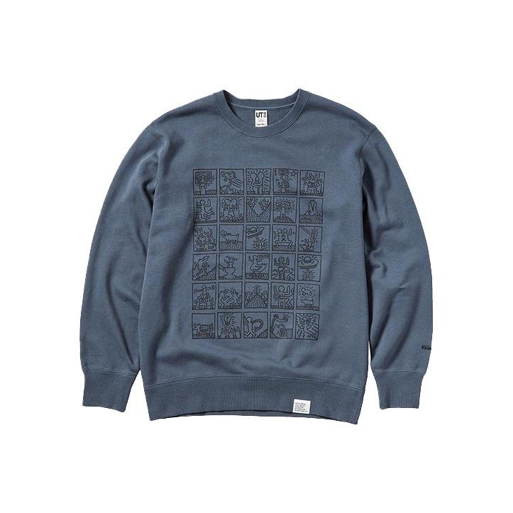 Uniqlo X Keith Haring Collaboration Cartoon Pattern Printed Crewneck Sweatshirt Unisex sweatshirt Dark-Gray 446372-08