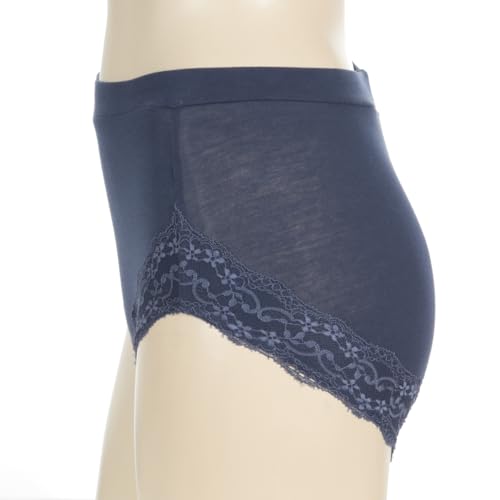 Atsugi Shefree Women's Sanitary Panties, Heavy Flow, Lace Leg Openings, Cotton Blend, Winged Pad Compatible, French Navy, 87431AS