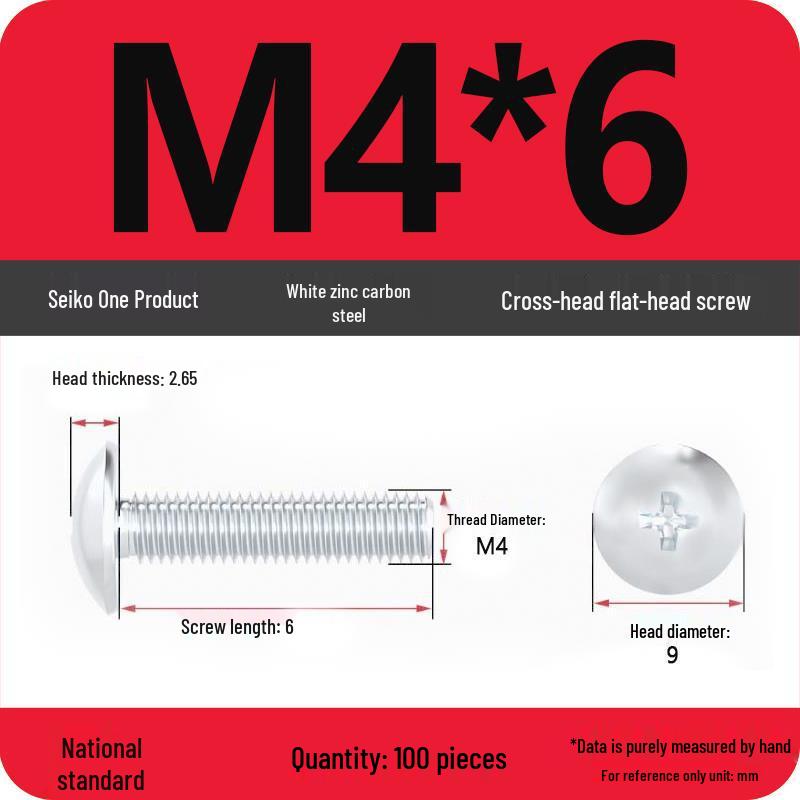 White Zinc M3-M6 Phillips Flat Head, Pan Head, and Mushroom Head Machine Screws
