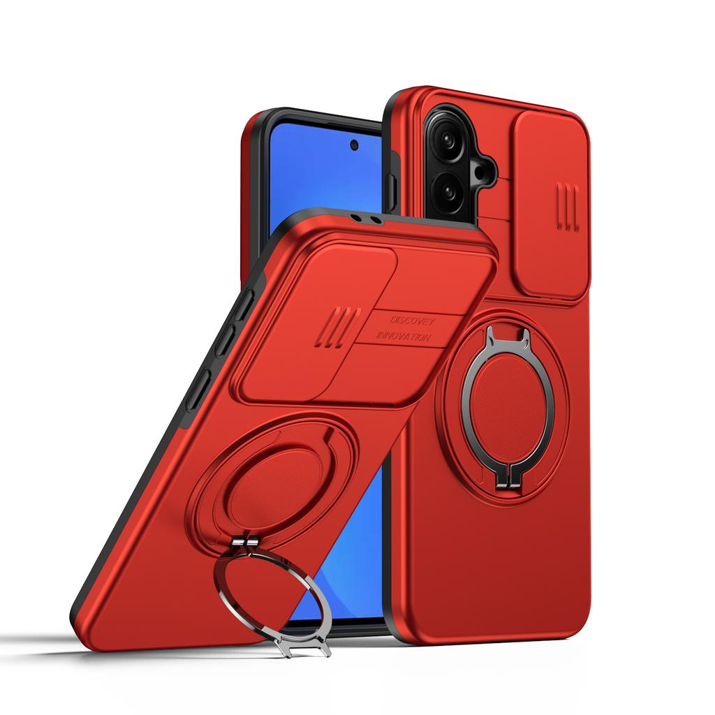 Sliding Camera Cover Armor Case For Samsung Galaxy A17 A27 A37 A57 A16 A26 A36 A56 A35 A55 5G Metal Ring Stand TPU Plastic Coque