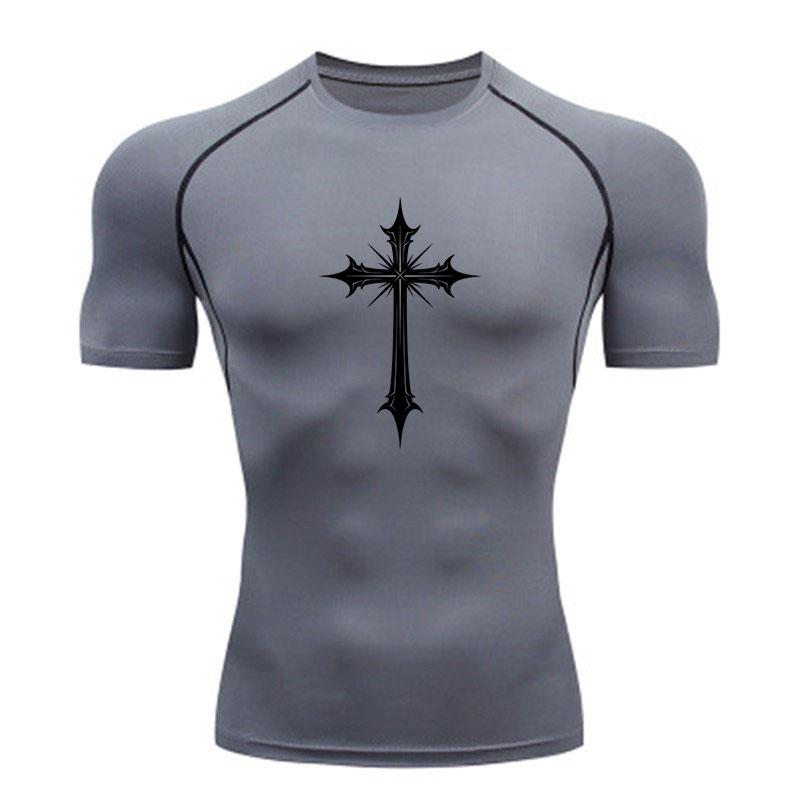 Men's Compression Fitness T-Shirt, Stylish Gothic Dark Cross