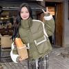 Winter PU Leather Jacket Stand Collar Short Loose Fit Sporty Padded Coat for Women