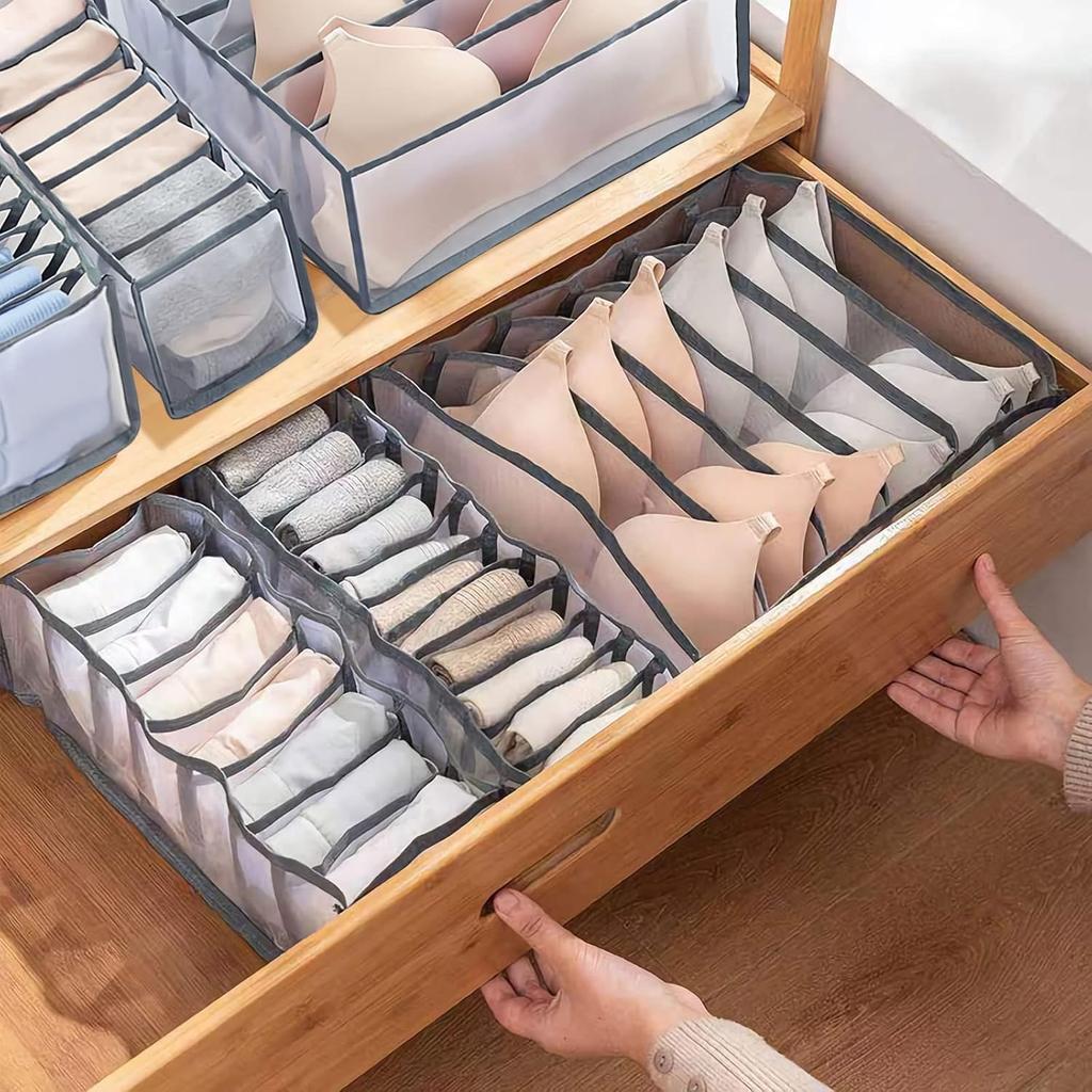 Multi-grid Drawer Organizer Set Fabric Storage Box Foldable Closet Divider for Socks Underwear Wardrobe Organization for Bedroom