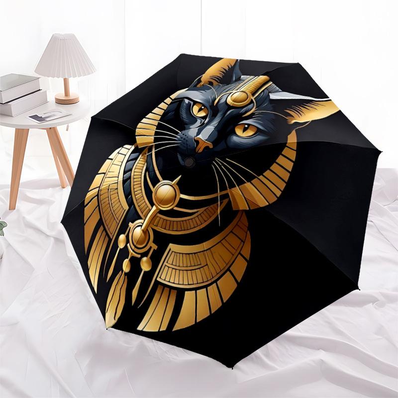 1pc Cat Pharaoh Automatic Open/close Umbrella, 8-Rib Sturdy Structure, Auto Folding/Opening, Portable Travel Umbrella for Women,083