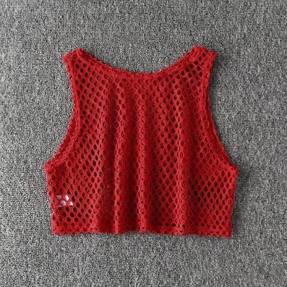 Short Vest Hollow Out Top Sexy Style Crop Top Loose T-shirt Mesh T-shirt  Female Fashion