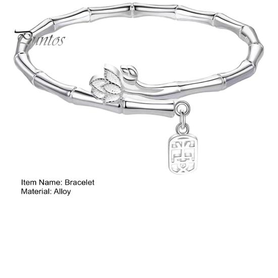 Flower Decor Women Bangle Chinese Character Pendant Adjustable Bamboo Shape Open Bracelet Jewelry Accessories