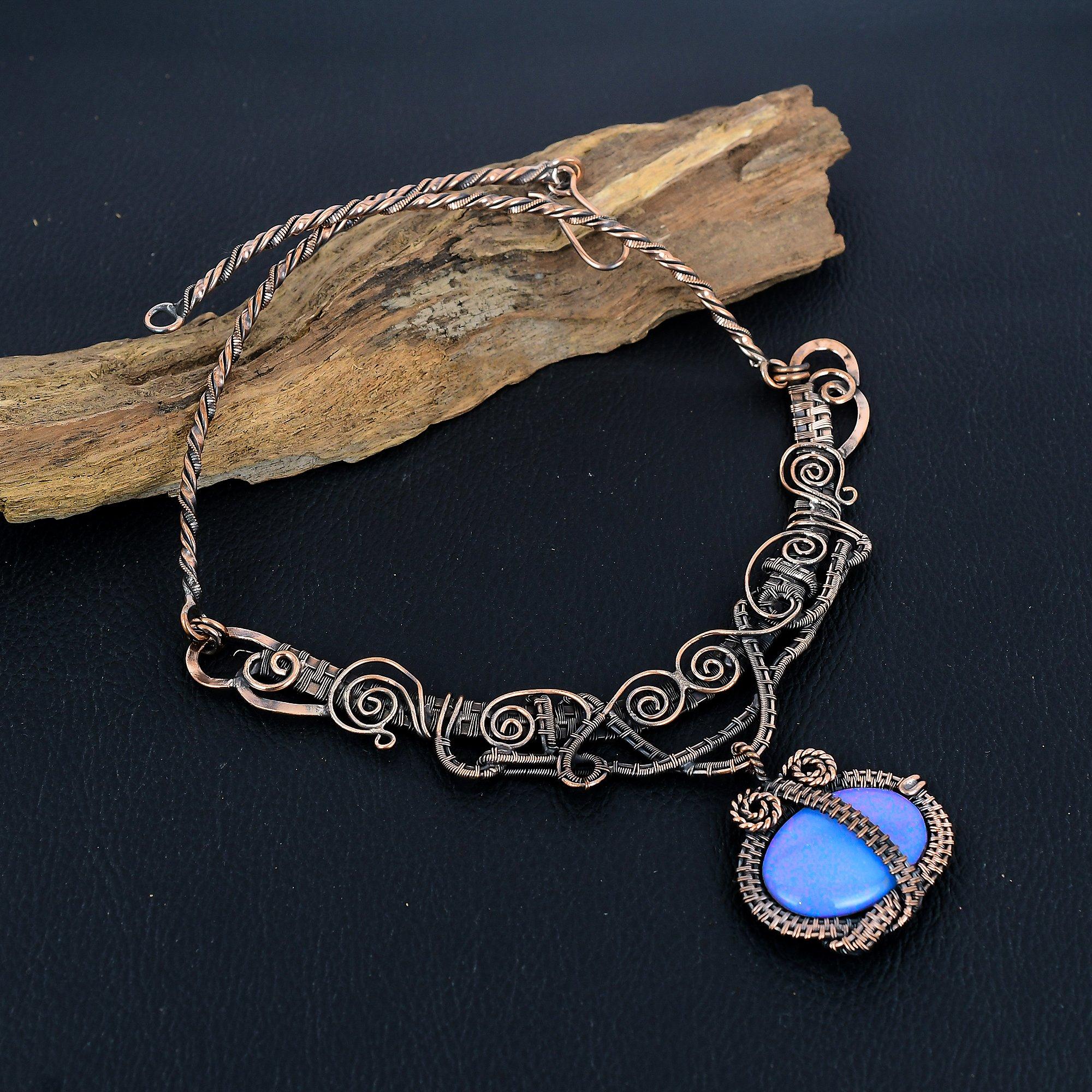 

Ожерелье с австралийским триплетом опала, ожерелье, обернутое медной проволокой 999 пробы, ювелирное изделие с драгоценным камнем, ожерелье ручной работы, удивительное украшение, подарок для нее