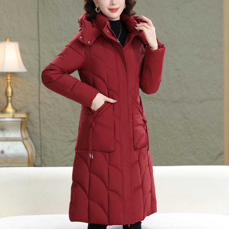 Παλτό Μεγάλου Μεγέθους XL-6XL για Γυναίκες Μέσης Ηλικίας Χειμερινά Μακριά Παρκά με Κουκούλα Χοντρά Ζεστά Καθημερινά Γυναικεία Μπουφάν