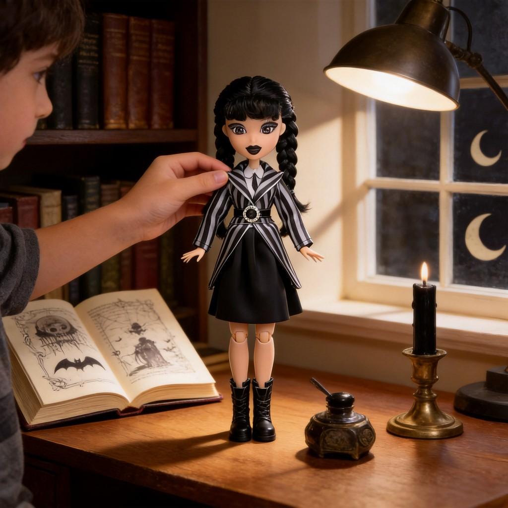 Wednesday Addams 9 Zoll PVC-Puppe mit Schuluniform und dunklem Stil Dekor
