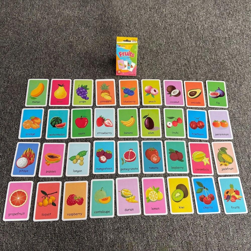 1set Children's Cognitive Cards, Body Parts,Animal,Fruits Double-Sided Flash Cards, Learning Toys Gifts