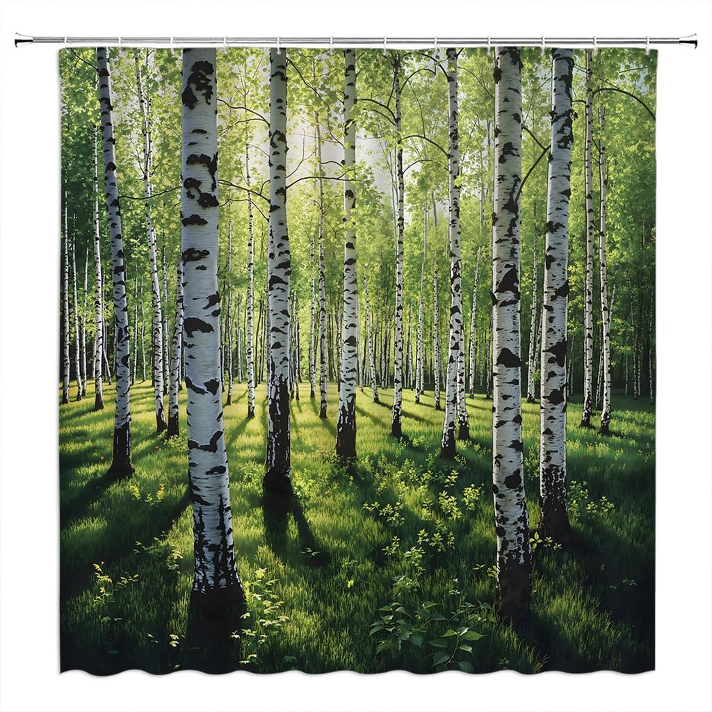 Berkenbomen Douchegordijn Badkamer Decoratie Winter Berkenbos Badgordijn Rustiek Boslandschap Badkamer Accessoires Haken