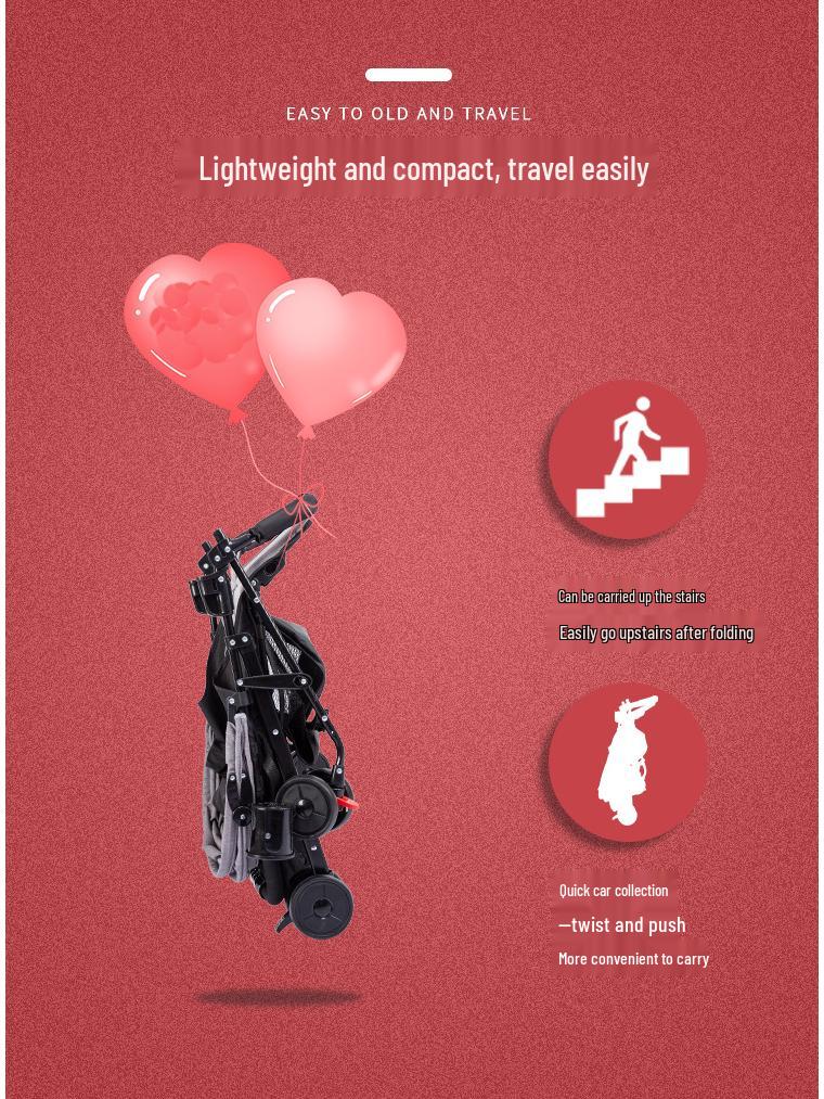 Compact Baby Stroller: Foldable with Recline, Shock Absorption, All-Weather Brakes, and Anti-Hunchback Design.