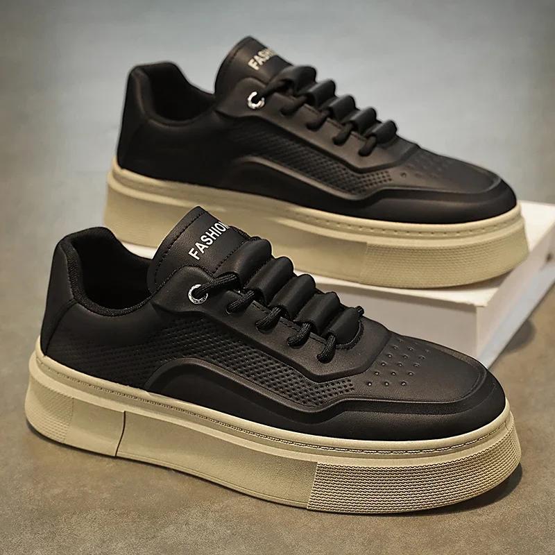 

Мужская обувь Дышащие маленькие белые туфли Тренд Все сочетается Кроссовки на толстой подошве Повседневная обувь Тренд Кеды Базовая универсальность 44 чёрный