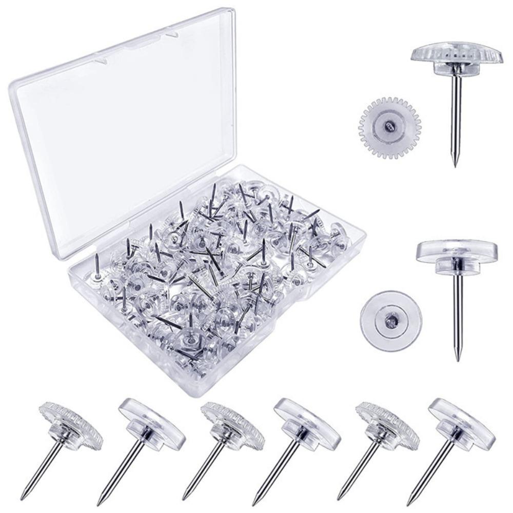 100Pcs DIY Transparent Push Pins Creative Multifunctional Thumb Tacks Durable with Box Cork Board Pushpin Wall Markers
