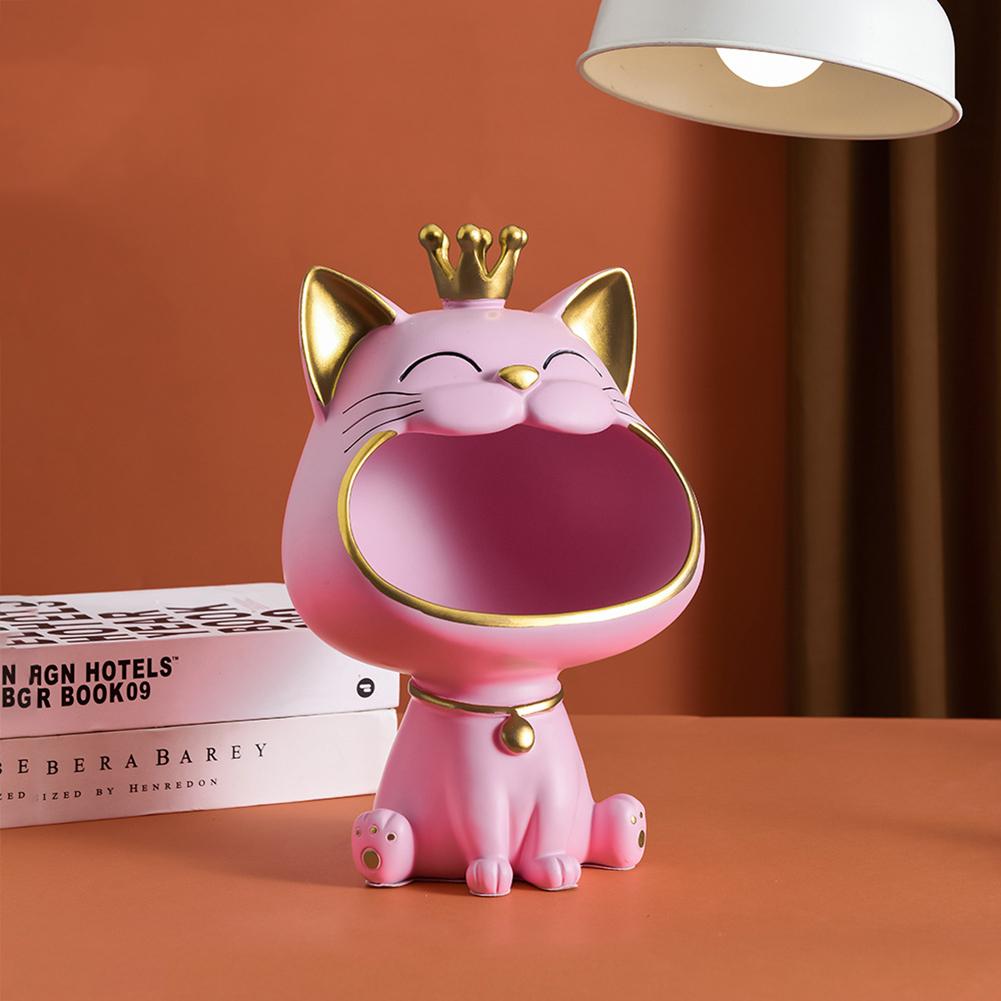 Fortune Cat Key Holder Figurine Entrance Crafts Resin Storage Box Big Mouth Lucky Cat Table Sculpture Living Room Desk Decor