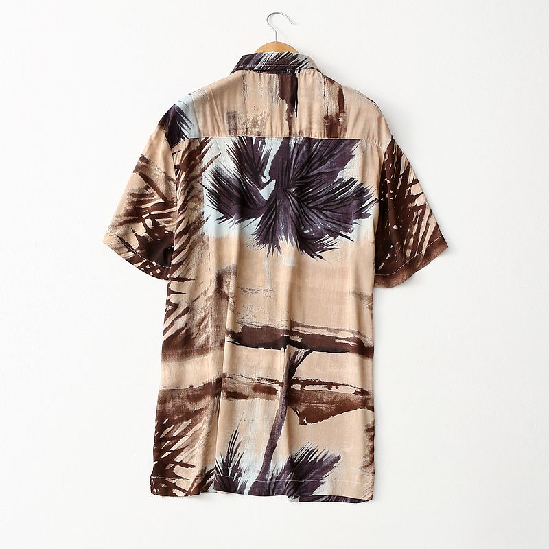 Foreign Trade Original Order Splash-Ink Printing and Dyeing Short-Sleeved Cotton Silk Shirt Women's Summer Thin Retro Print Loose Rayon Tops