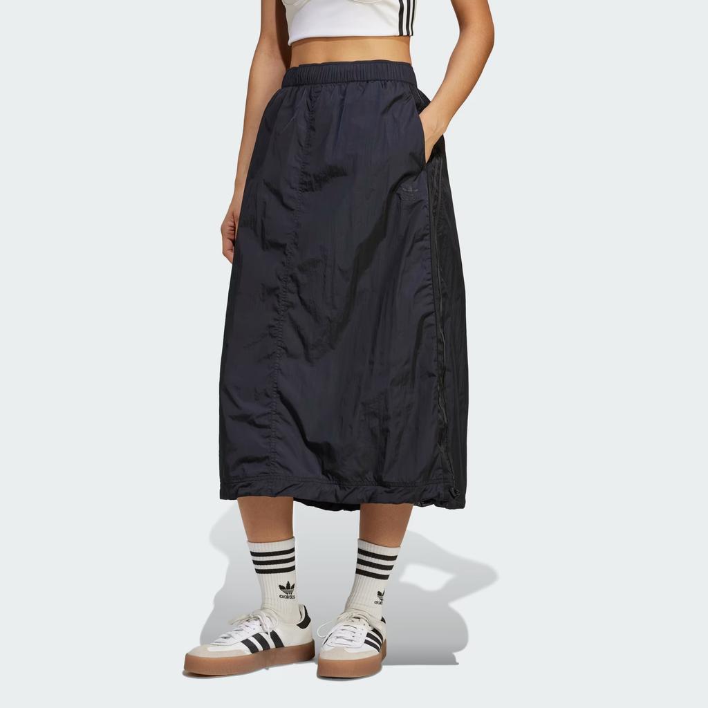 Adidas Originals Ss25 Woven Mid Skirt Fashion Comfortable Soft Skin-Friendly Casual Long Skirt Women Skirts Black JD2581