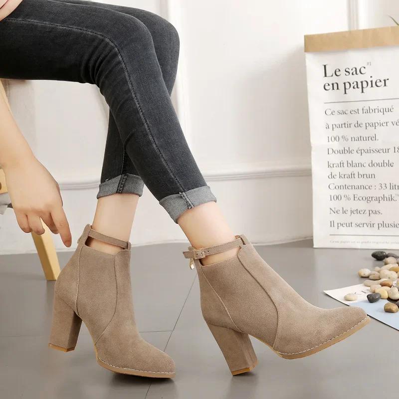 Women's Heeled Ankle Boots Fashion Sexy Pointed Woman Short Boots 2025 Spring Autumn New Plus Size 43 Women Shoes