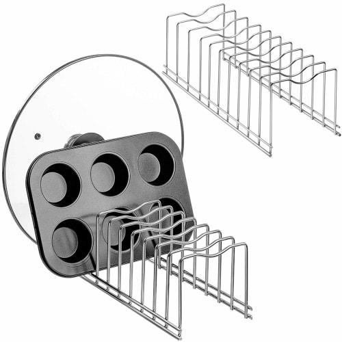 SANNO Pot Lid Holder Organizer, Pot Lid Rack Holder for Bakeware, Cutting Boards, Pots, Pans, Serving Trays, Cabinets, and Pantry, 2-Pack