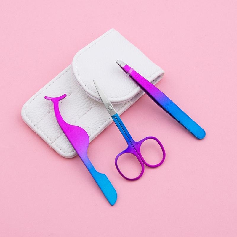 

Многофункциональный инструмент для обрезки бровей, состоящий из 3 предметов, щипцы для завивки ресниц, пинцет, ножницы, доступны разные цвета синий/фиолетовый