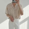 Men's Printed Short Sleeve Shirt Button Down Lapel Shirt with Pocket Summer Casual Beach Top for Vacation Travel