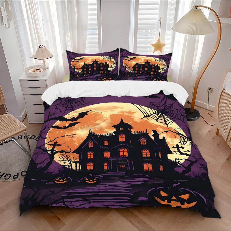 

3pc Halloween Haunted Cover Set - 1 Quilt Cover + 2 Pillowcases, All Seasons Bedroom Setting, Perfect for Home064 135x200cm