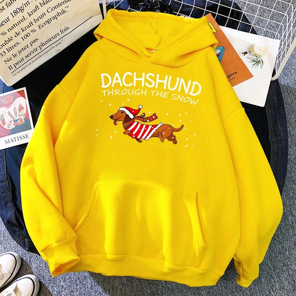 Jezevčík přes sníh Funny Dog Vánoční Unisex mikina Kreativní Roztomilé Oversize Oblečení Podzimní Fleece Polover Unisex mikiny