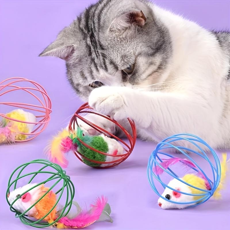 Random Color Wire Ball Plush Mouse Cat Toy with Feather – Interactive Kitten Chew Play Toy