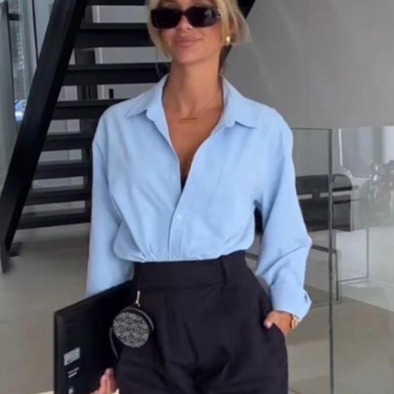 Women's Shirt Long Blue Shirt Women Spring Long Sleeve Oversize Shirts Blouses Korean Style Casual Button Up Shirts