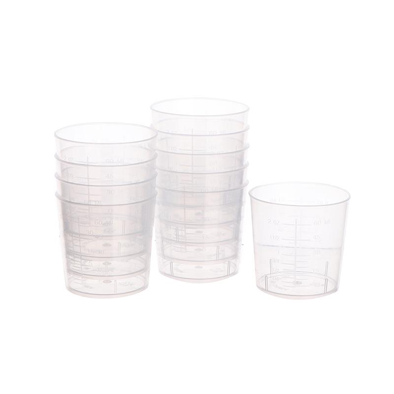 10Pcs 60Ml Measuring Cup Transparent Plastic Scale Beaker Cups Lab Graduated Liquid Container Without Handle Kitchen Baking Tool