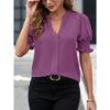 Summer new V-neck temperament bubble sleeves solid color casual women's T-shirt top