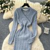 Autumn Winter Women Casual Full Sleeve Twist Knitted Sweater Short Pullover Sheath Dresses