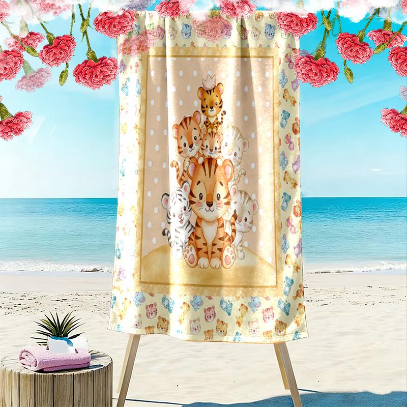 Süßes Tier Cartoon Print Strandtuch, Großes Weiches Schnelltrocknendes Handtuch für Strand Camping Schwimmen