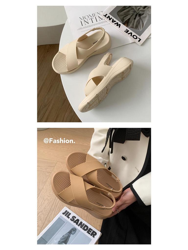 New Fashionable Women’s Solid Color Cross Sandals: Comfortable Non-Slip Soft Sole Summer Casual Slippers
