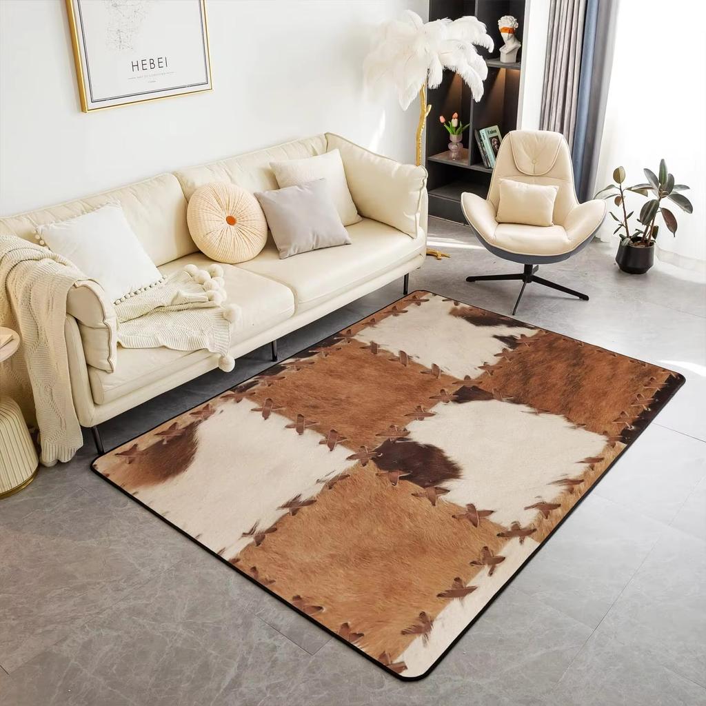 Animal Skin Pattern Area Rug Cow Fur Pattern Print Rug Rustic Farm Animal Carpet for Non Slip Door Mat Sofa Table Floor Rug