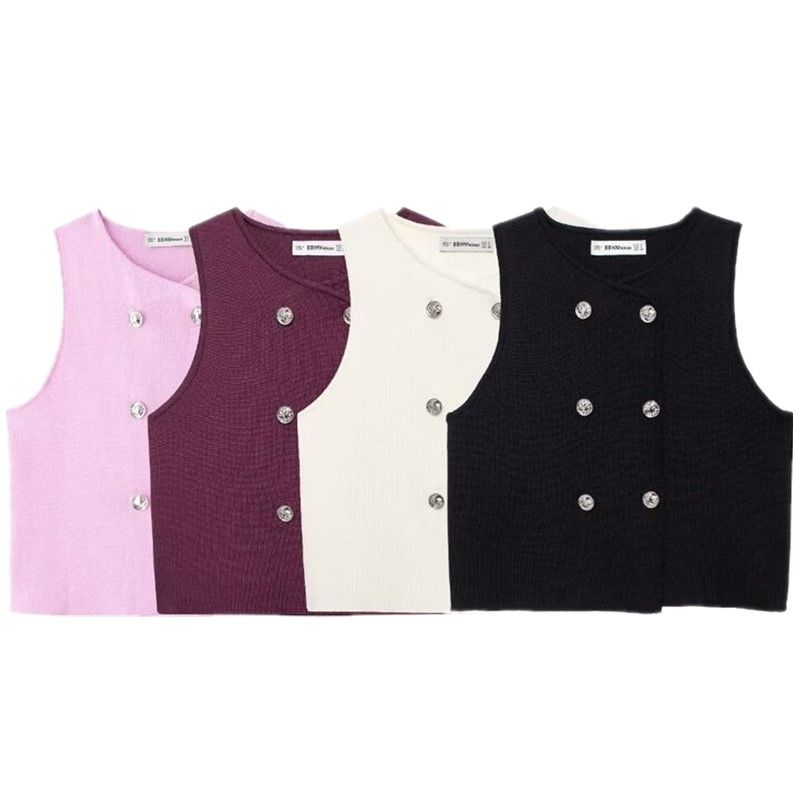 Fashion Style 2024 Autumn New Women's Clothing Easiest for Match Pink Plain Weaving Knitting Sleeveless Shorts Vest 5536113