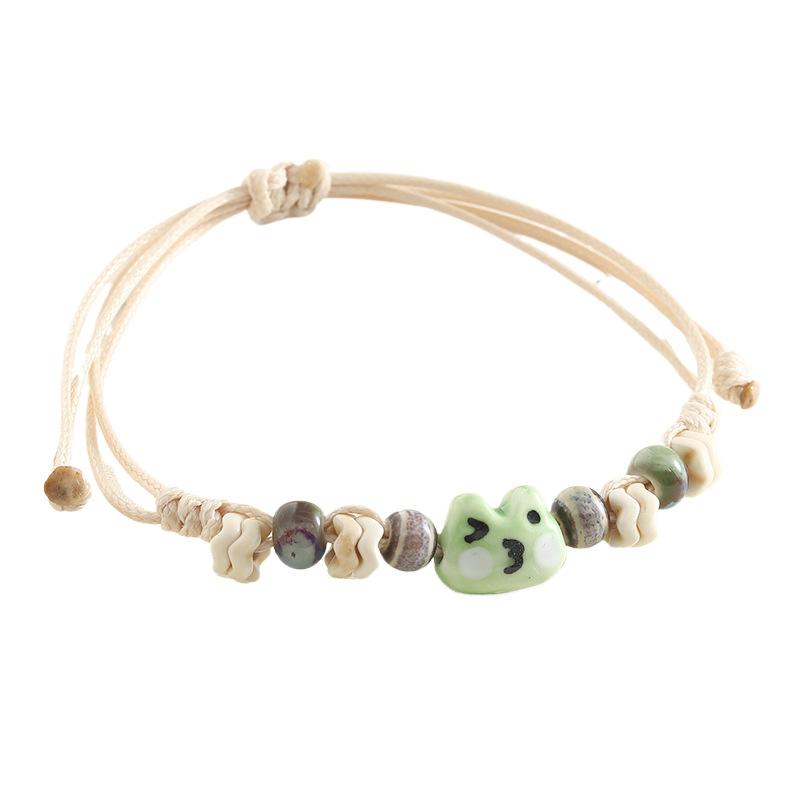 Cartoon Frog Dog Head Handwoven Hand Rope Mori Style Jingdezhen Ceramic Niche Versatile Bracelet For Women