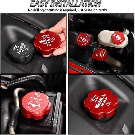 Lcojicep Motoroljelock Kylarlock Tvättarlock Bromsvätskelock Skyddslock Kompatibel med Chevrolet Corvette C6 2005-2013, Motorlock i Aluminiumlegering