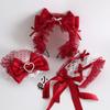 Dark Red Lolita Ribbon Strawberry Doll Top Hat Headband Hand Sleeve Headband Hair Accessories Original Lolita Headband