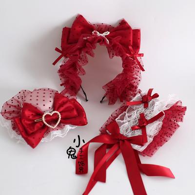 Dark Red Lolita Ribbon Strawberry Doll Top Hat Headband Hand Sleeve Headband Hair Accessories Original Lolita Headband