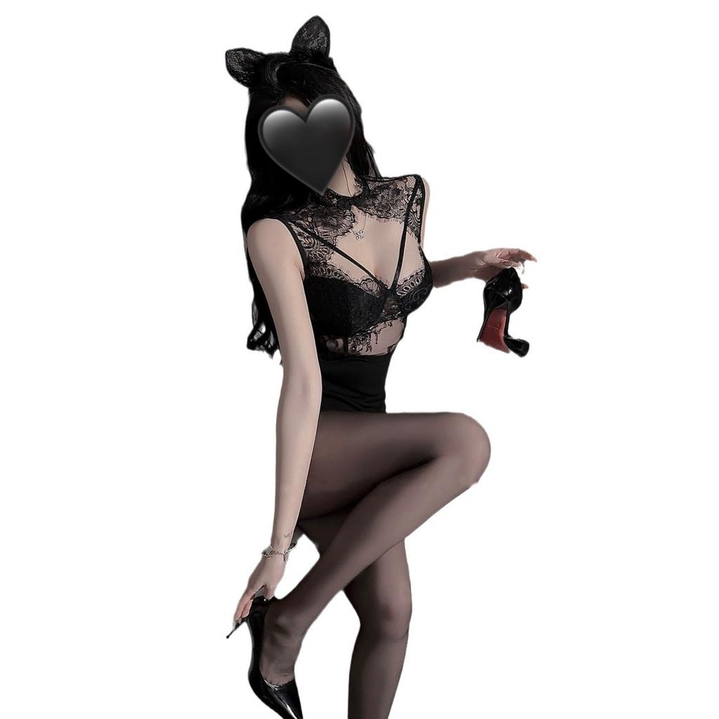 Sexy underwear women's sexy black hollow temperament lace splicing breathable and thin Spice girl slim hip wrap
