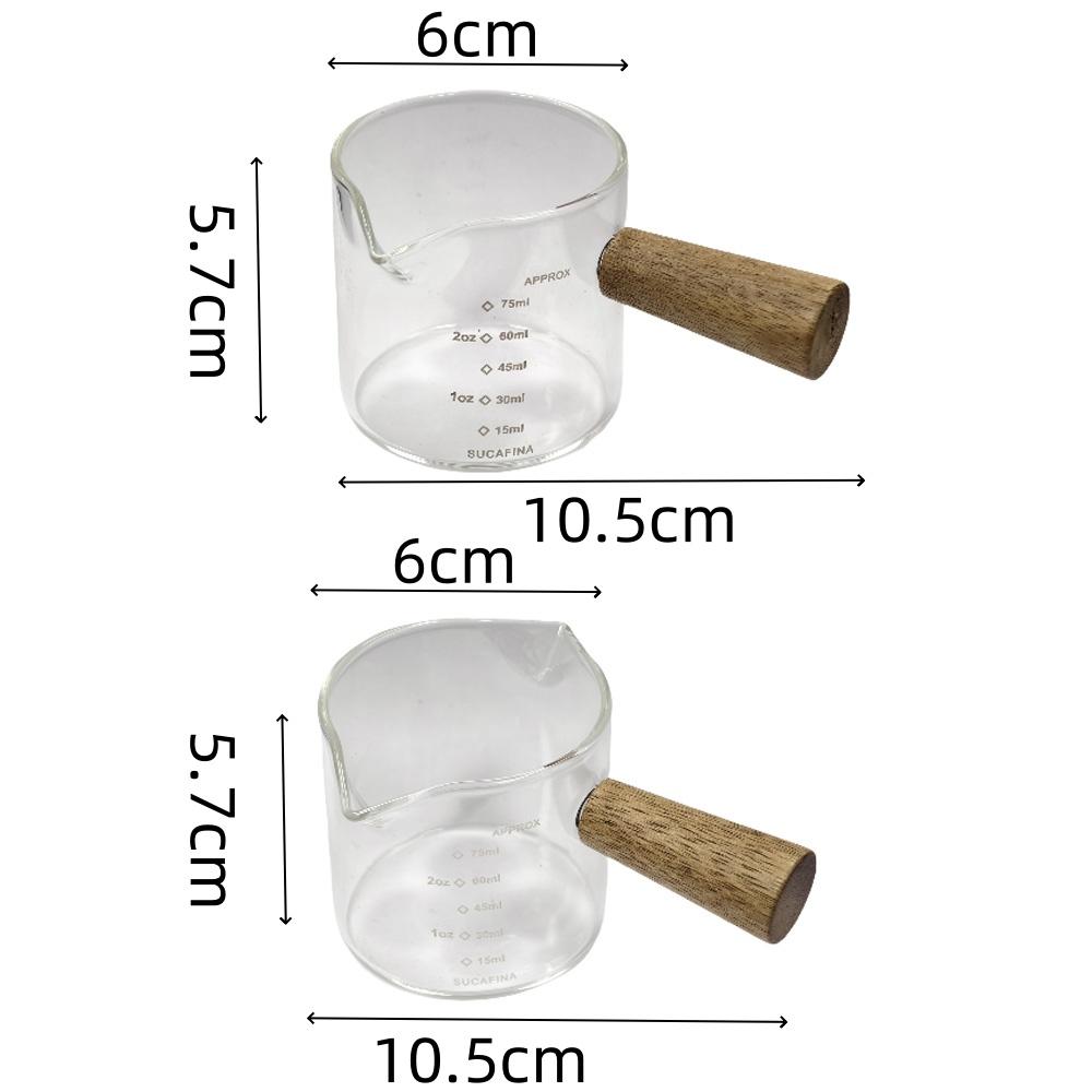 1pcs Glass Measuring Cup With Wood Handle Espresso Double Single Mouth Milk Coffee Clear Mug Coffee Supplies Kitchen Accessories