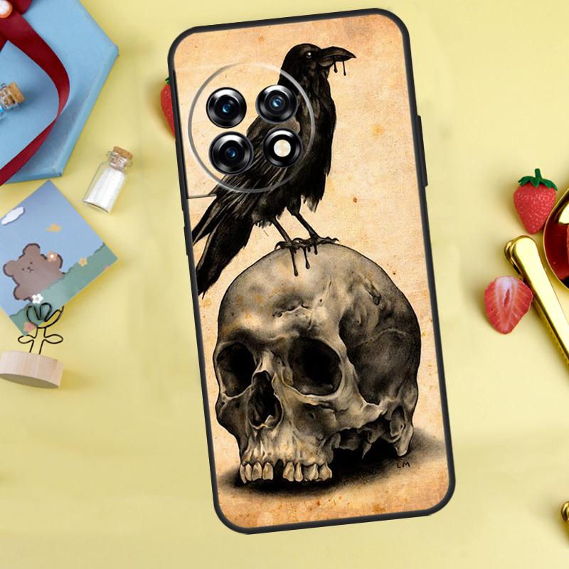 Skull Crow Flower Case For OnePlus 15 13 12 11 9 10 Pro 13T 13R 12R 10T 8T Nord 5 CE 3 4 2 Lite N20 N30 Cover