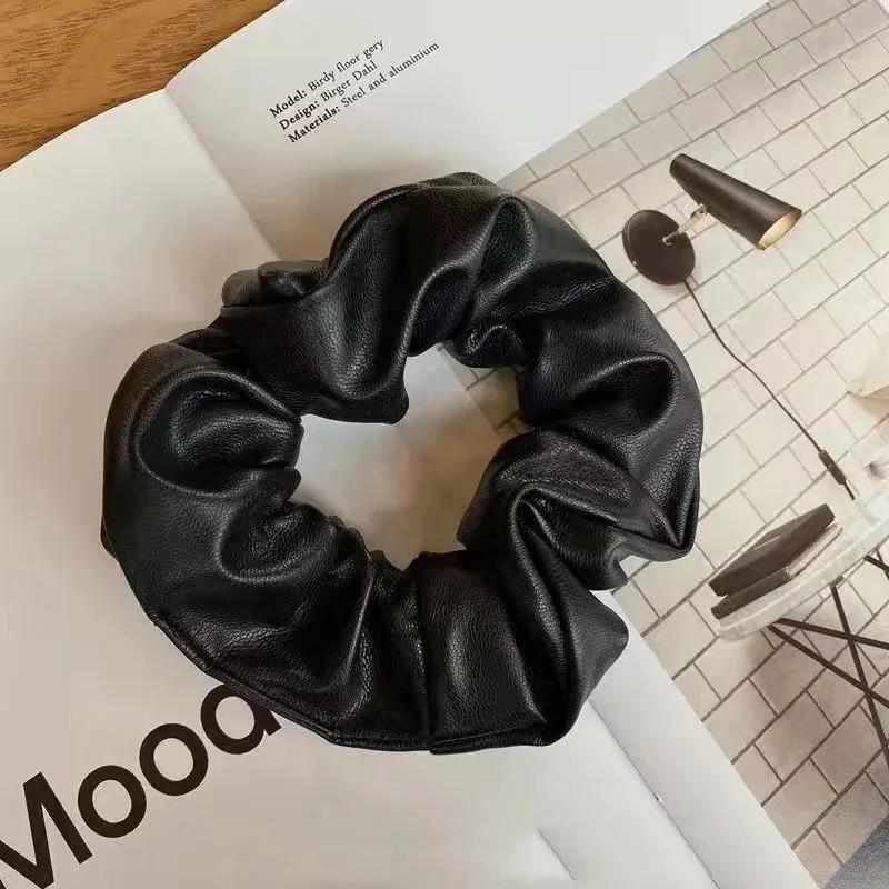 Solid Color PU Leather Scrunchies Elastic Hair Bands Ties Women Ponytail Holder Headbands Fashion Hair Accessories For Girl