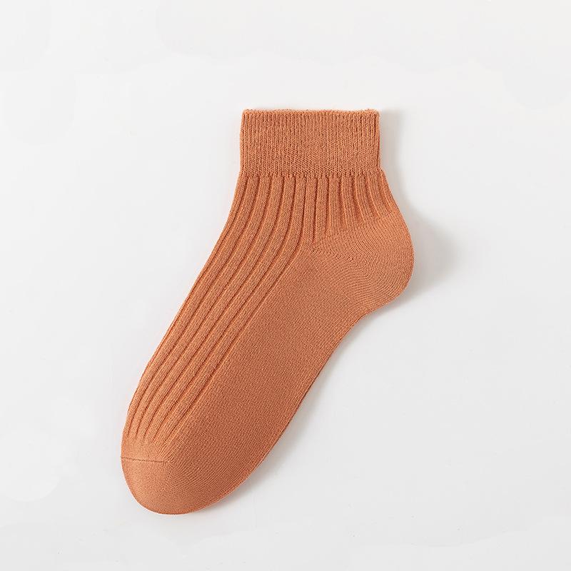 Summer Sweat-absorbing and Breathable Thin Solid-color Cotton Socks for Women, Double-needle Combed Cotton Short Socks for Women