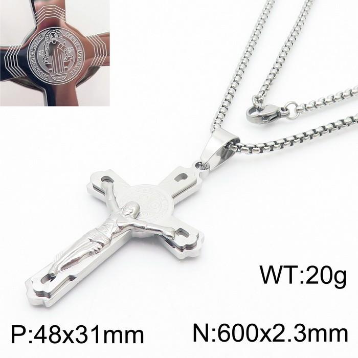 Personalized Religious Cross Pendant Neckalce for Men Women‘s’ Gold Color Stainless Steel Jewelry Thick Brushed Accessories