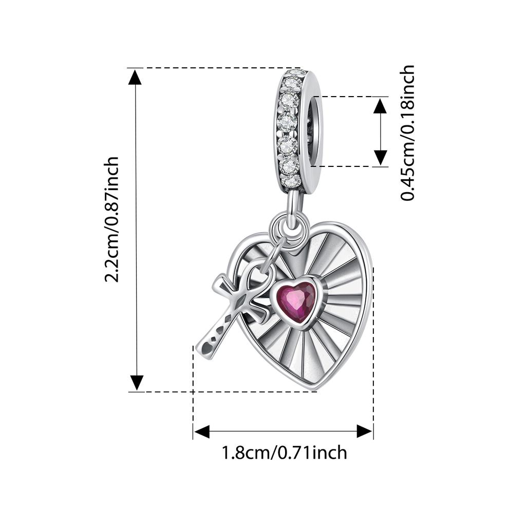 Bamoer 925 Silver Red Heart Skull Pendant Jesus Cross Beads for Women Bracelet Accessories DIY Religious Beliefs Gift