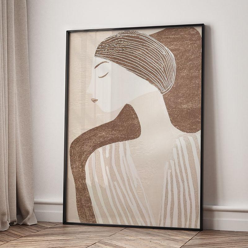 Striped Girl Coffee Vase Flower Abstract Posters Prints Wall Art Canvas Painting Hotel Bar Wall Pictures For Living Room Decor