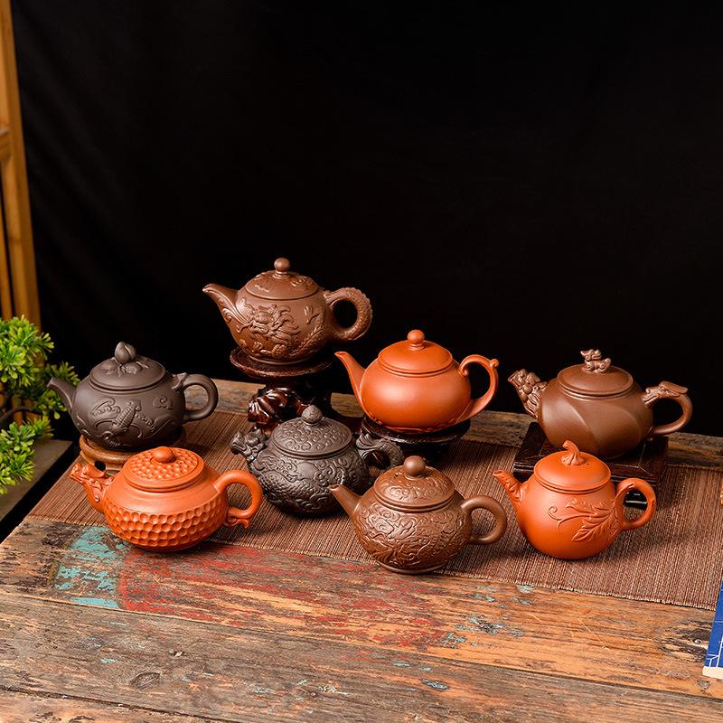 Purple Sand Teapot Large Relief Pot Xishi Tea Brewer Purple Sand Cinnabar Pot Household Kung Fu Tea Set